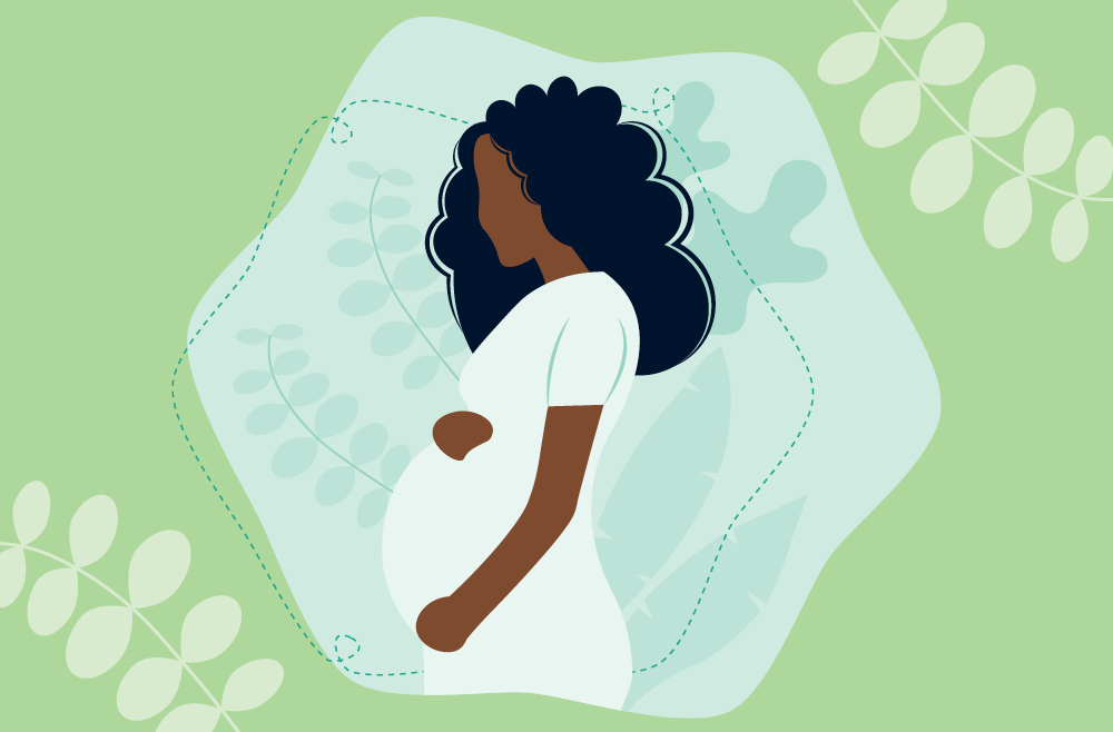 Graphic image of a Black pregnant woman, in profile